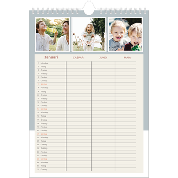Fotokalender A4 Enkel — Familjekalender i naturfärger - Familj på 3