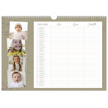 Fotokalender A3 Enkel — Jordnära - Familj på 3