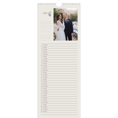 Fotokalender Smal  — Initialer i blom [April]