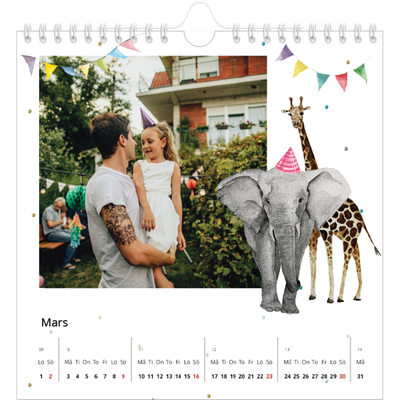 Årskalender kvadratisk — Akvarell djur [Mars]