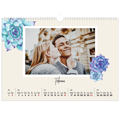 Fotokalender A3 Enkel — Målade blommor [Februari]