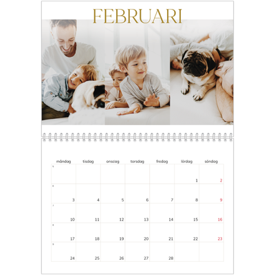 Fotokalender A3 Klassisk (30 x 40 cm) — Stort teckensnitt i guld [Februari]