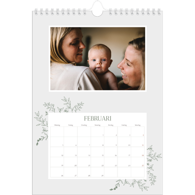 Fotokalender A4 Enkel (20 x 30 cm) — Handritade blommor [Februari]