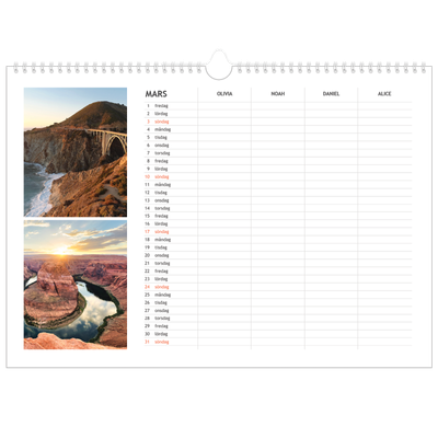 A3 Fotokalender — Enkel planerare - Familj på 4 [Mars]