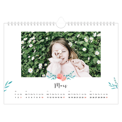 Fotokalender A4 Enkel — Illustrationer av blommor [Mars]