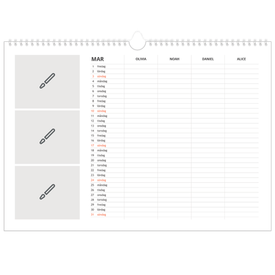 A3 Fotokalender — Designa själv - Familj på 4 [Mars]