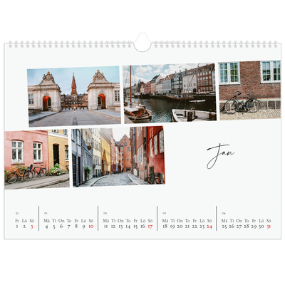 Fotokalender A3 Enkel — Stadssemester (vit) [Januari]