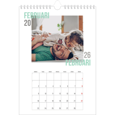 Fotokalender A4 Enkel (20 x 30 cm) — Dubblett text [Februari]