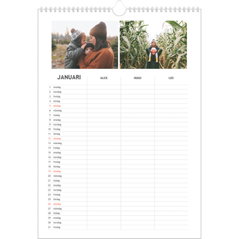 Fotokalender A3 Enkel — Enkel planerare - Familj på 3