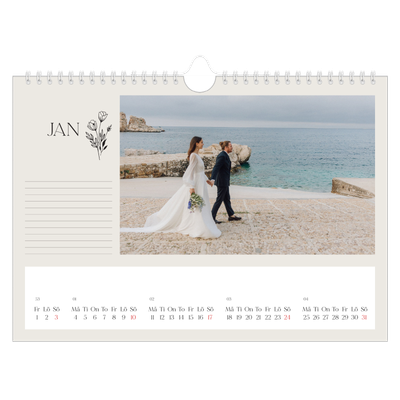 Fotokalender A4 Enkel — Initialer i blom [Januari]