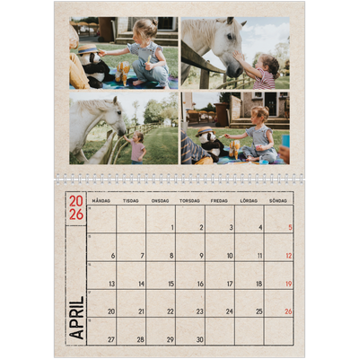 Fotokalender A3 Klassisk (30 x 40 cm) — Kraftpapper med stämpeleffekt [April]