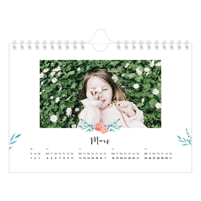 Fotokalender A5 Enkel — Illustrationer av blommor [Mars]