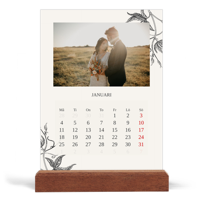 Skrivbordskalender med träställ - Stående — Bläck & murgröna [Januari]