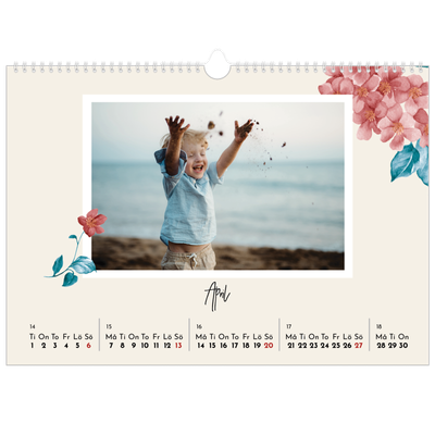 Fotokalender A3 Enkel — Målade blommor [April]