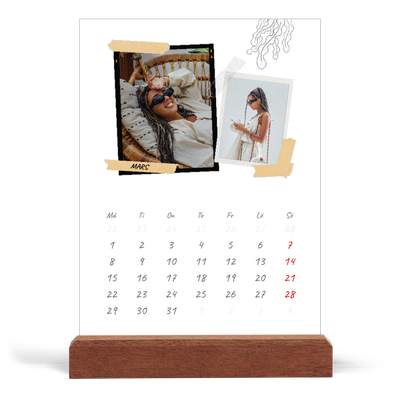 Skrivbordskalender med träställ - Stående — Scrapbook stil [Mars]