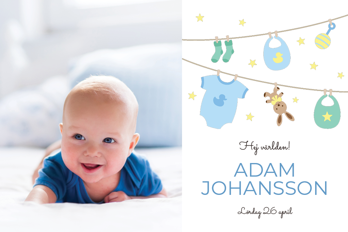 Inbjudningar — Blåa babykläder