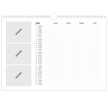 Fotokalender A3 Enkel — Designa själv - Familj på 4