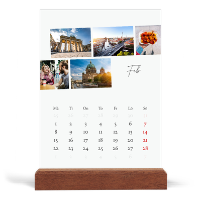 Skrivbordskalender med träställ - Stående — Stadssemester (vit) [Februari]
