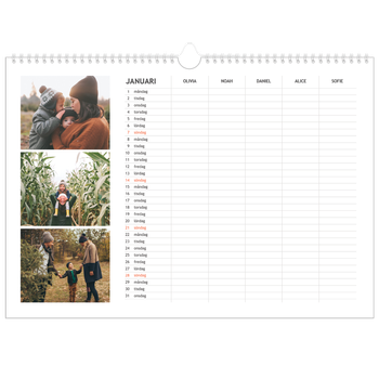 Fotokalender A3 Enkel — Enkel planerare - Familj på 5