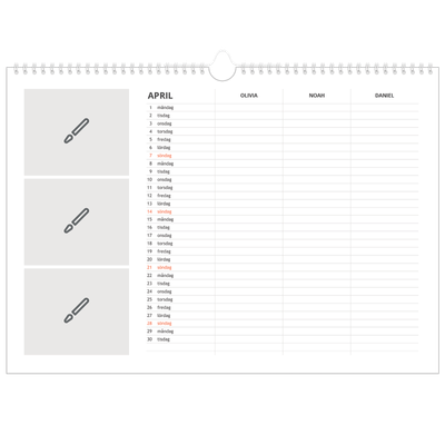 A3 Fotokalender — Designa själv - Familj på 3 [April]