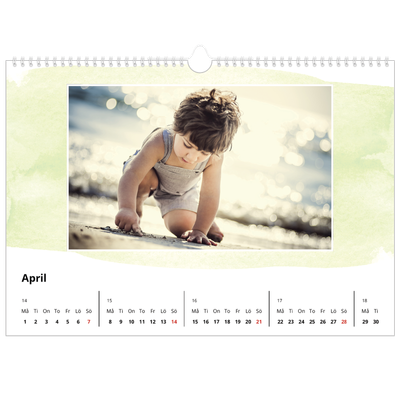 Fotokalender A3 Enkel — Akvareller i bakgrunden [April]