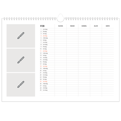 A3 Fotokalender — Designa själv - Familj på 5 [Februari]
