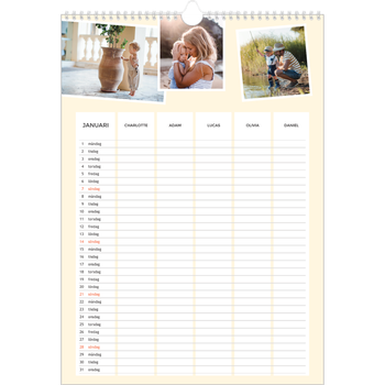Fotokalender A3 Enkel — Modern planerare - Familj på 4