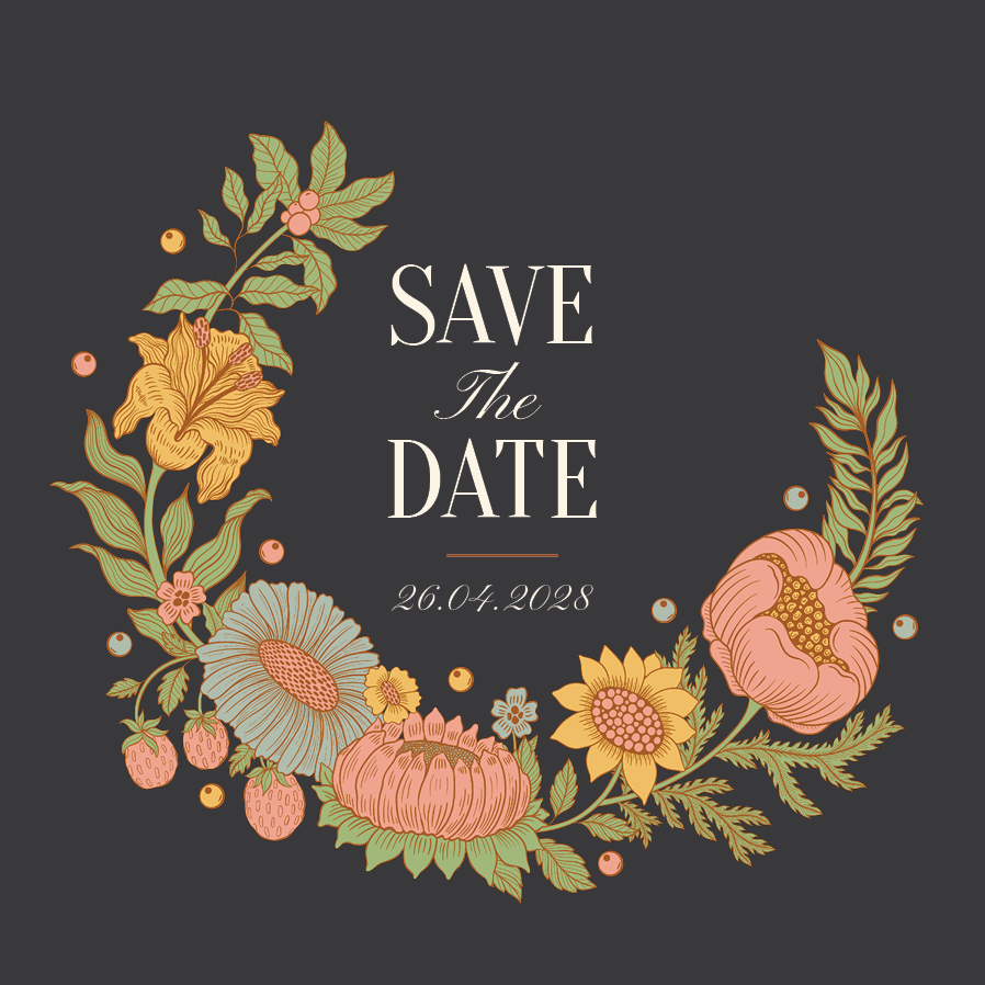 Save the date — Vinranka och blom