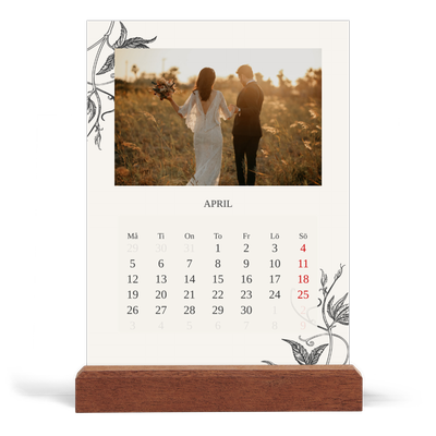 Skrivbordskalender med träställ - Stående — Bläck & murgröna [April]