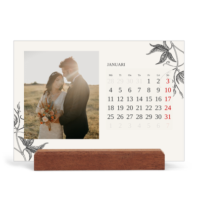 Skrivbordskalender med träställ - Liggande  — Bläck & murgröna [Januari]