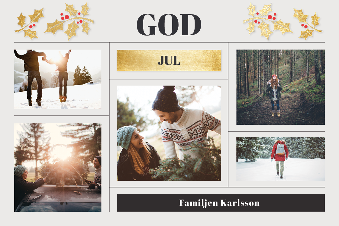Fotokort — Juldekoration i guld