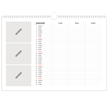 Fotokalender A3 Enkel — Designa själv - Familj på 3