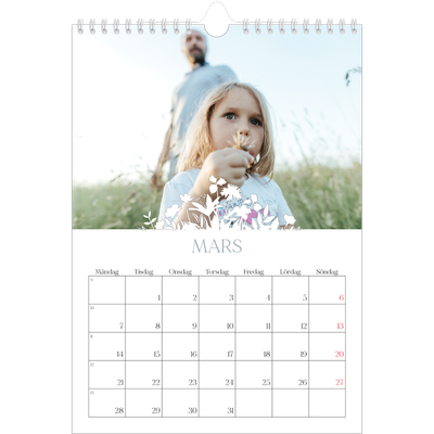 Fotokalender A4 Enkel (20 x 30 cm) — Blommotiv [Mars]